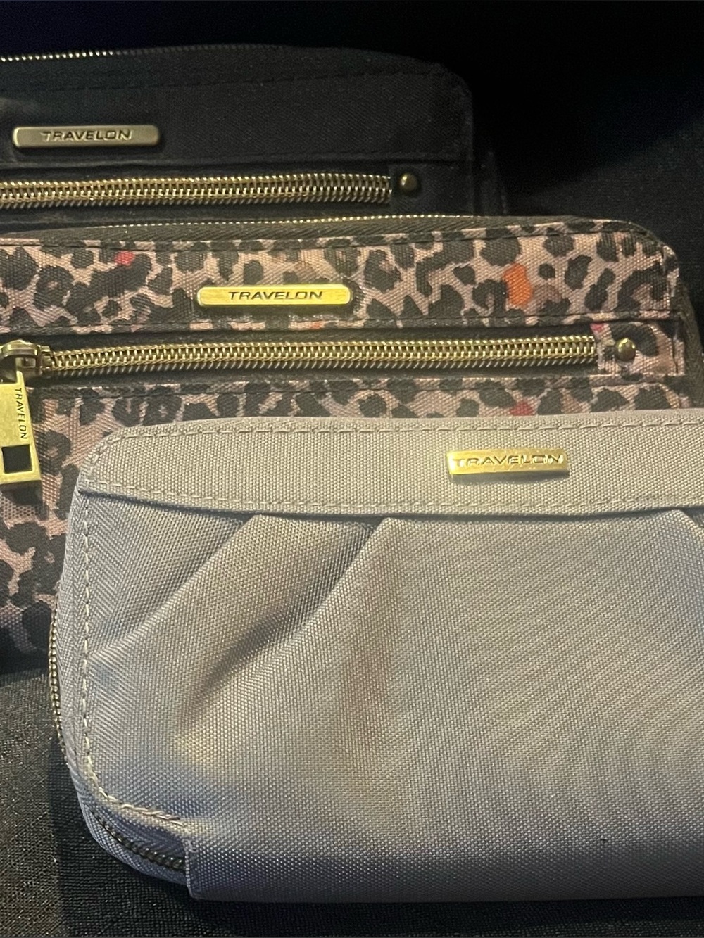Travelon Women's RFID Blocking Organizer Pouch - 3 black, gray & leopard black